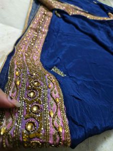 Heavy Weight Saree Italian Fabric Royal Blue