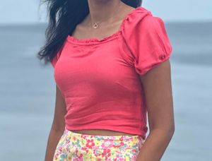Pink Crop Top Puff Sleeves