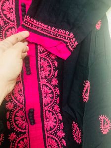 Ada Chickenkari Bright Pink Embroidered