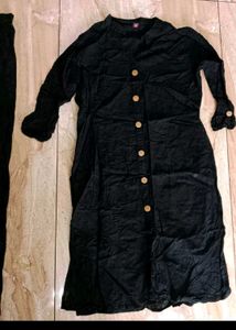 Black Kurta Set And Shoes+ Brown Leather Bag Combo