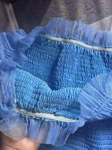 Blue Tulle Puff Sleeve Top