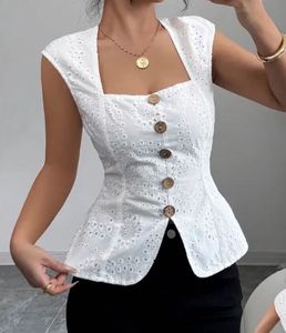 Elegant White Eyelet Peplum Top