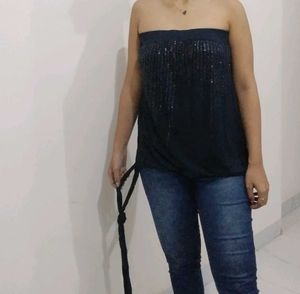 Sequin Embellished Strapless Top