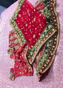 Cherry Red &amp; Green  Embroidered Lehnga With Dupatt