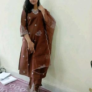 Elegant Brown Embroidered Salwar Suit