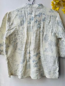 White Linen Floral Print Top