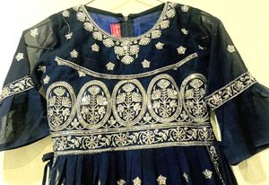 Navy Blue Embroidered Nayra Cut Dress