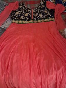 🍑 Peach Color Net Gown With Churidar