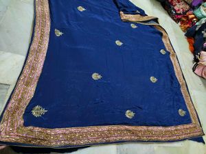Heavy Weight Saree Italian Fabric Royal Blue