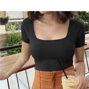 Black Square Neck Top