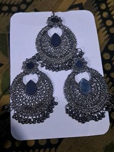 Oxidized Silver Earring &amp; Tikka Set
