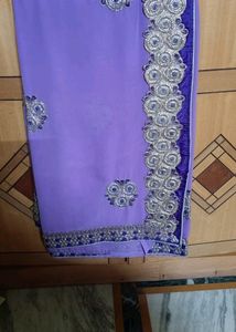 Purple Saree With Heavy Lace Border