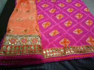 Pink Orange Embroidered Saree