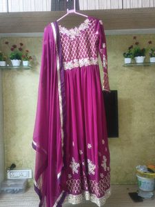 Heavy Print Anarkali Dress With Dupatta