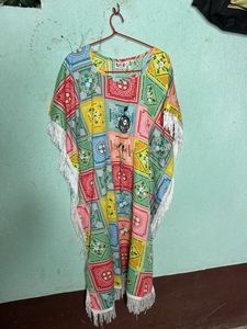 Colorful Patchwork Fringed Cover-Up