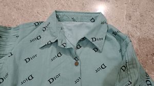 Sea Green Shirt Pattern Crop Top
