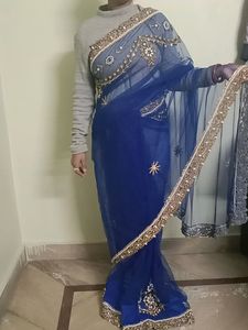 Heavy Designer Net Saree Royal Blue