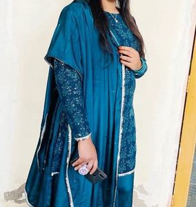 Teal Embellished Sarara Kameez