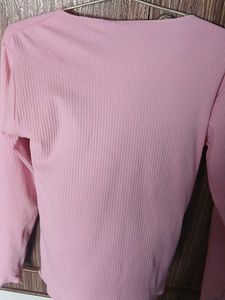 Pink Ribbed Long Sleeve Top