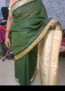 Cotton Green Saree Golden Silk