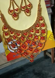 Totally New Red Nd Golden Semi Bridal Jwellery Set