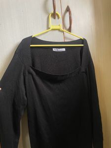 Zara Black Square Neck Top