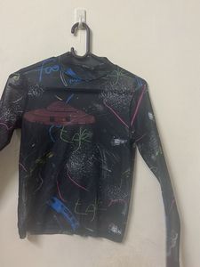 Abstract Graphic Print Mesh Top