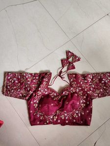 Embroidered Maroon Saree Blouse