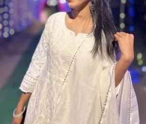 Chikankari Handwork White Kurta With Dupatta
