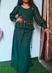 Dark Green Ethnic Plazo Sequins Stylish Top Dress
