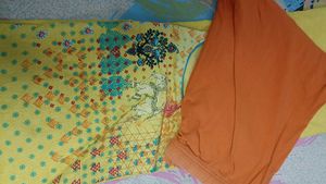 Yellow Printed Kurti with Orange Pants