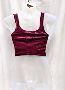 I. Burgundy Velvet Crop Top