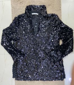 Zara Sequin Embellished collared top