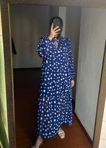 Tie Neck Tiered Blue polka DOT Midi dress