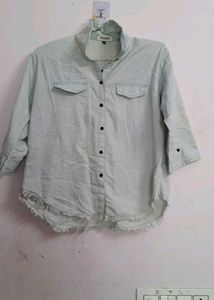 Denim Shirt with Frayed Hem,used