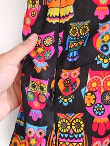 Owl Print Tie-Neck  Feeding Dress