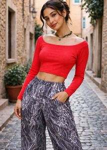 Red Long Sleeve Crop Top