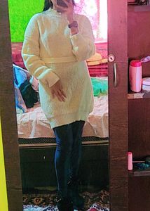 Cream Knit Sweater with Tie