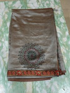 Silver Silk saree With Red Border