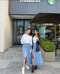 Denim Button-Front Slit Midi Skirt