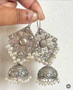 Premium Silver Replica Big Jhumka Earring