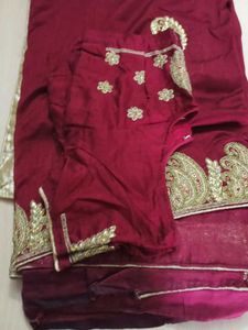 Maroon Embroidered Saree