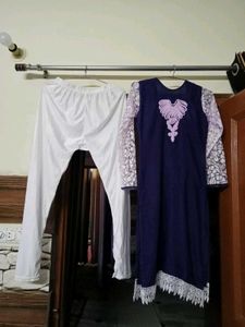 Kurti Pant Set Beads And Lace Work S size