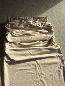 Beige Ruched Midi Skirt