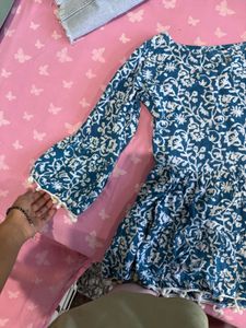 Blue Floral Print Peasant Top