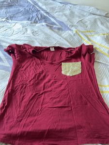 Maroon Sequin Pocket Top