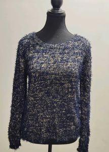 Blue Textured Knit Sweater