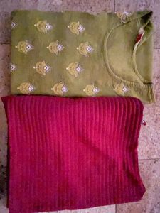 Olive Green Kurti with Pink Bottom - USED