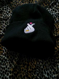 Black Embroidered Beanie