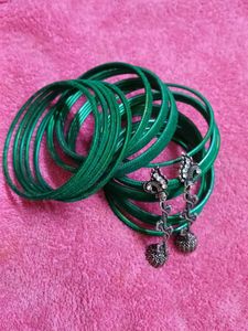 Green Bangles And Earrings Combo